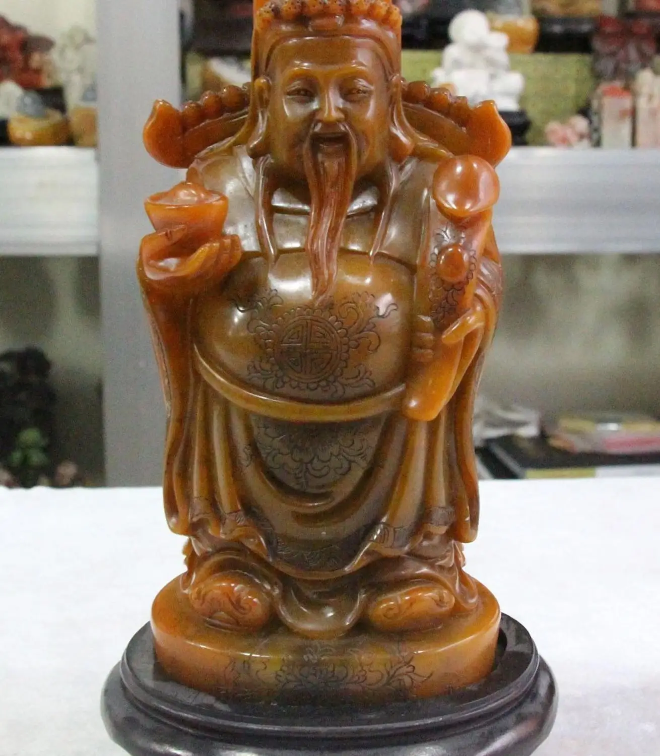 10 &quotКитай натуральный Shoushan каменный стенд богатство Mammon Cai shen God Ruyi скульптура |