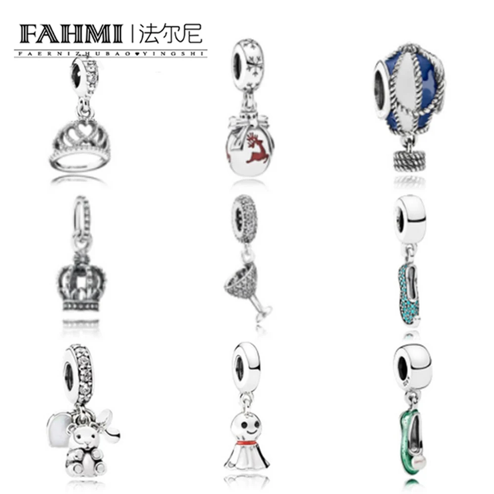 

FAHMI 925 Sterling Ribbon Pearl Charms An crown Crystal shoes Original collocation Bracelets & Bracelets DIY Jewelry Pendant