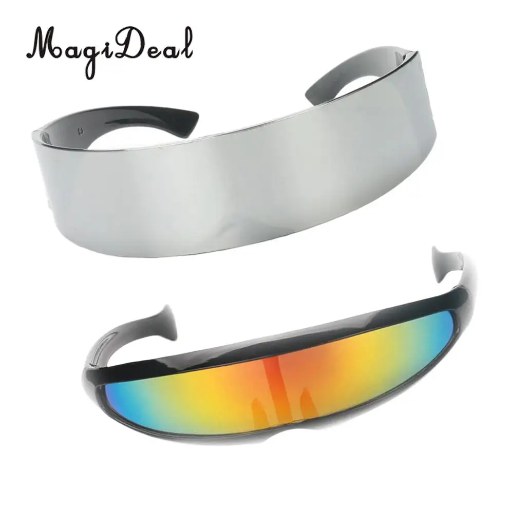 MagiDeal 2 Pieces Funny Narrow Rainbow Metallic Silver Space Robot Alien Eyeglasses Shade Eyewear Future Soldier Sunglasses