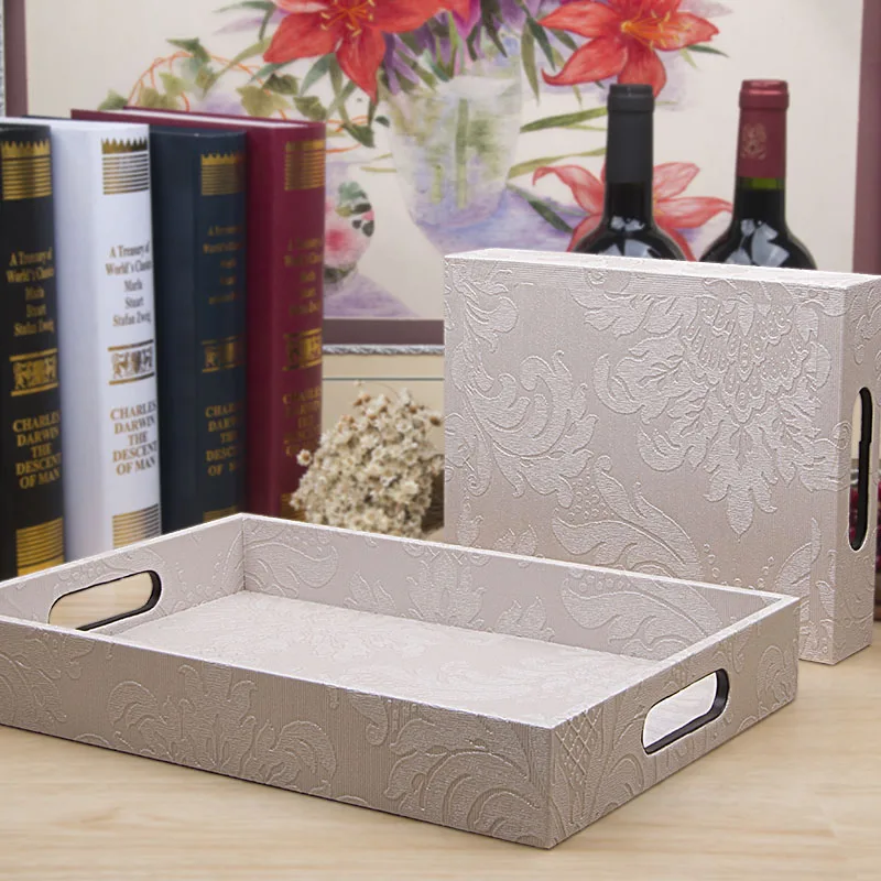 

rectangle wooden serving tray PUleather storage tray wood tray decorative tray for home decoration PTP03