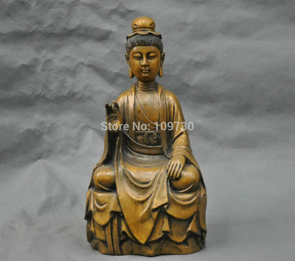 

003266 13'' China Tibet Pure Bronze Buddhism Guanyin Sit Bodhisattva Statue
