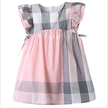 Новое летнее розовое классическое кружевное платье в клетку с рукавами-крылышками и боковой талией для девочек модное летнее платье для девочек 3-8 лет