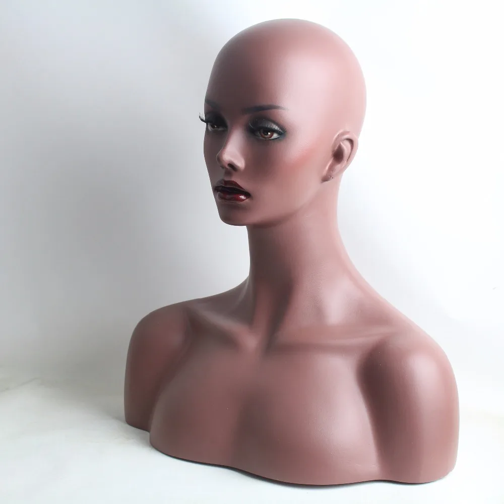 Реалистичный Темный женский манекен из стеклопластика голова бюст для париков ювелирные изделия и шляпа дисплей