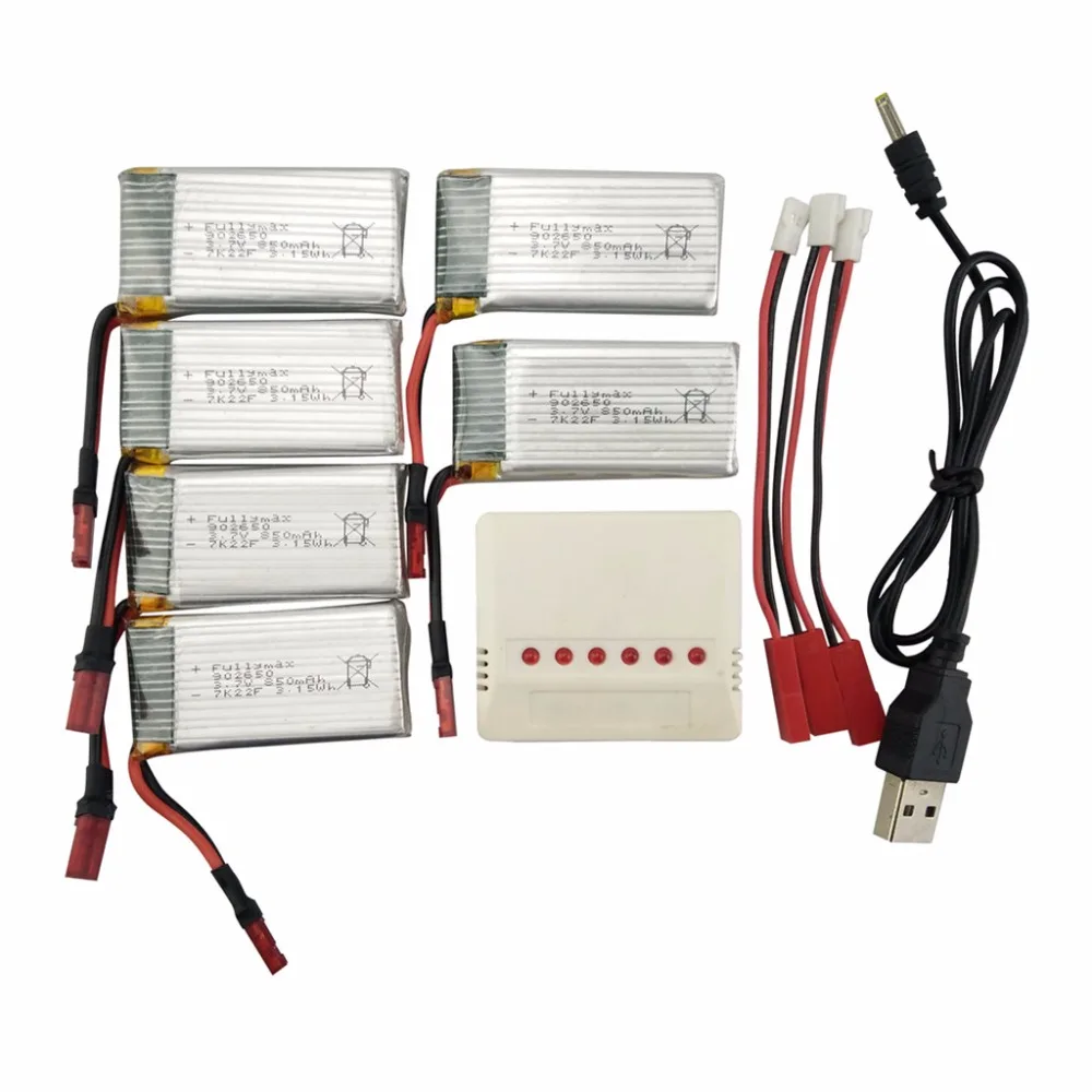 

SYMA X56 X56W X54HW 6PCS 3.7V 850mah Lithium Battery with 6-in-1 Charger for Accessory Folding UAV Parts