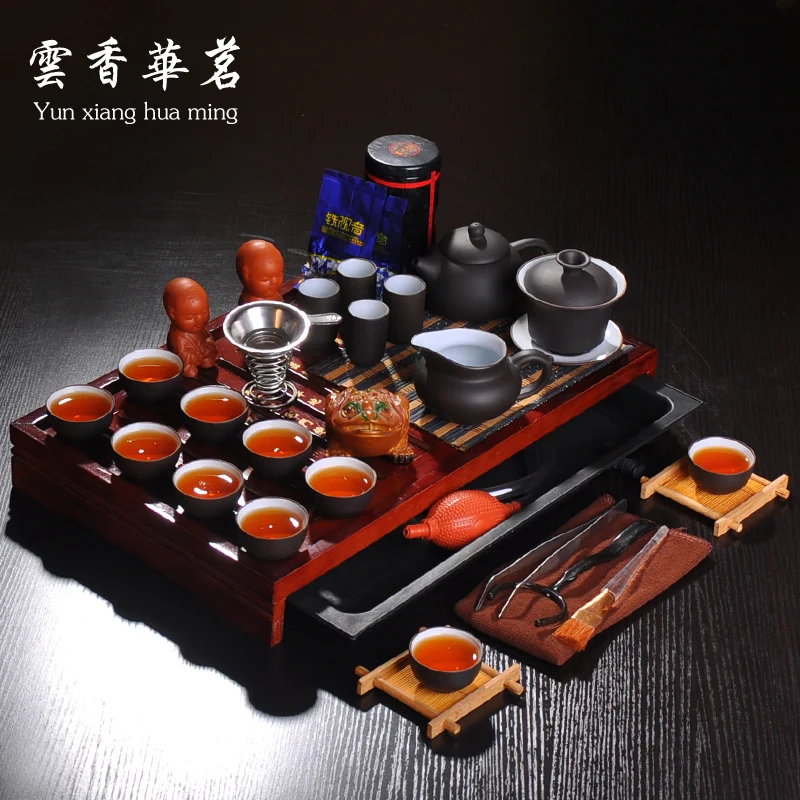 Wood tea tray+yixing zisha tea set Chinese kungfu tea sets tea pot cups gaiwan 