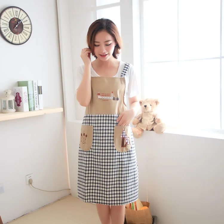 Woman Long sleeved Apron Linen Cotton Adjustable Apron Overalls Anti Oil Stain Pockets for Waiter Kitchen Anti dress Overclothes