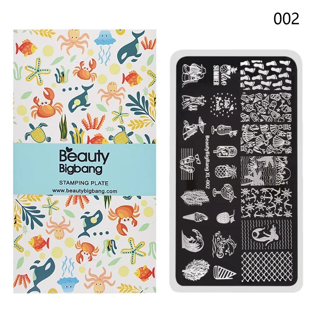 

BeautyBigBang 6*12cm Rectangle Nail Stamping Plates Summer Flower Geometry Nail Art Stamp Template Image Plate Stencils
