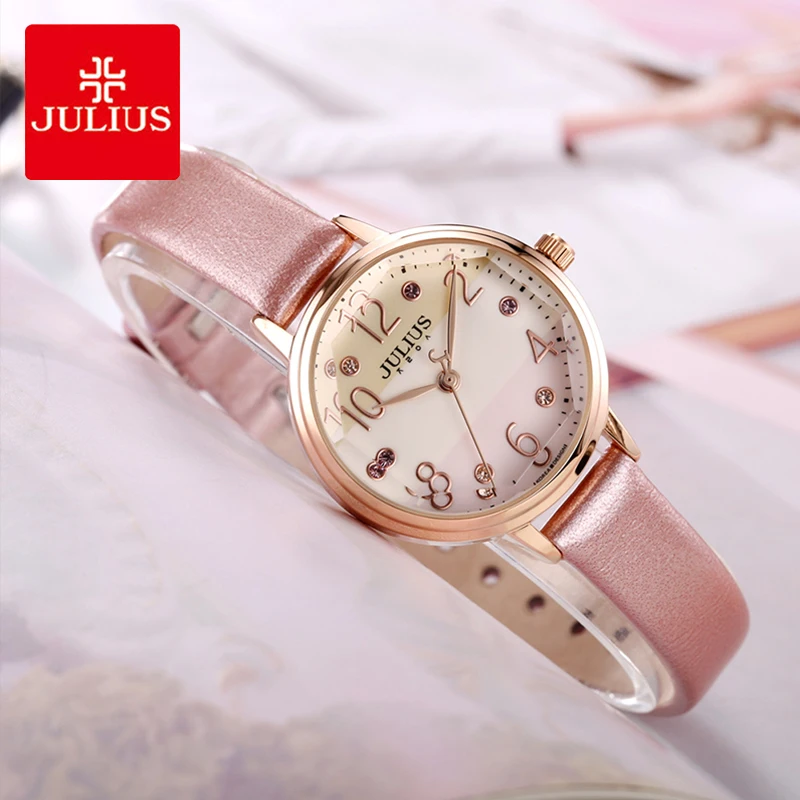 

Julius Brand Fashion Three Color Stitching Leather Strap Watches Woman Candy Colors Dial Waterproof Sports Quartz Wrist Watch