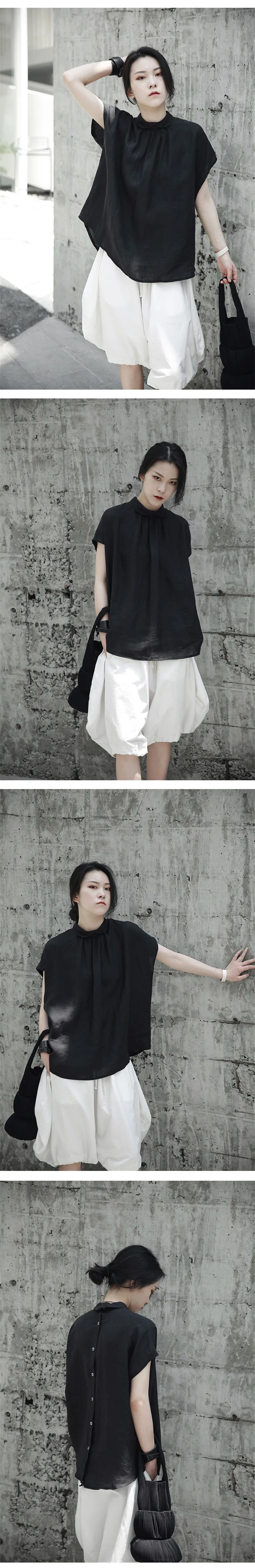 Cakucool, Новая женская блузка, льняная, Harajuku, японский дизайн, летняя, свободная, короткий рукав, Blusas, пуловер, белая, черная рубашка, Blusa Femme