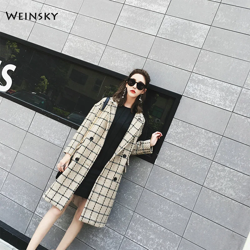 Weinsky Women Coats Autumn Winter Long Imitation Wool Coat 2018 Fashion Overcoat Ladies Vintage Style Coat