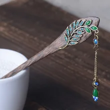 Винтажные деревянные листья, заколки для волос, ретро Стразы, кисточки, шпильки, этнические аксессуары для волос