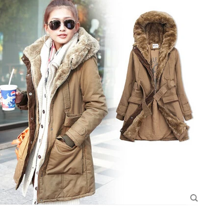 Winter Women Coat Parka Casual Outwear Military Hooded Coat Winter Jacket Women Fur Coats Woman Thicken  Overcoat H6793