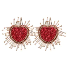Свадебные бисерные серьги-гвоздики для женщин богемные все бусины ручной работы в форме сердца Эффектные серьги вечерние Висячие ювелирные изделия