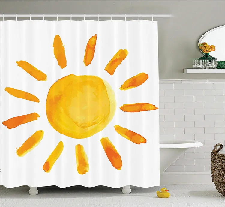 Cute Watercolor Yellow Sun Home Decor Grunge Brush Painting Sun Shower