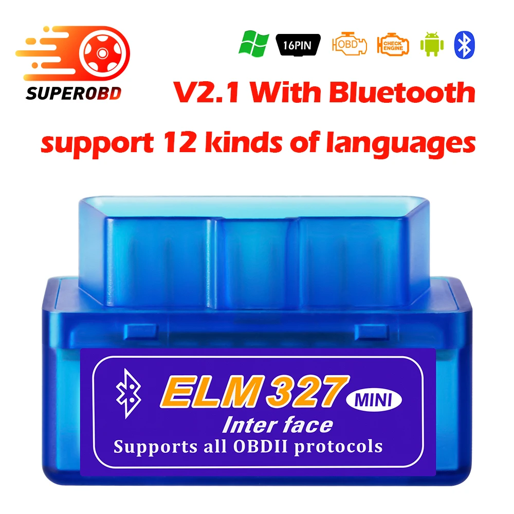 50 шт./лот elm327 v2.1 Bluetooth obd2 ELM 327 OBDII Автомобильный считыватель кодов OBD2