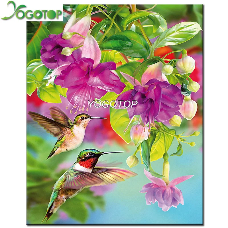

YOGOTOP Diy Diamond Painting Cross Stitch Kits 5D Diamond Mosaic Decorative Full Diamond Embroidery Hummingbird Flowers VD043