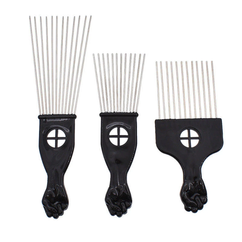 Mayitr 3 Size Black Fist Afro Metal Comb African Hair Pik Comb Brush Salon Hairdressing Hairstyle Styling Tool