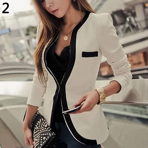 Новинка, женское модное деловое пальто, приталенный пиджак с карманами, Топ с длинным рукавом, винтажный офисный женский пиджак - Цвет: Белый