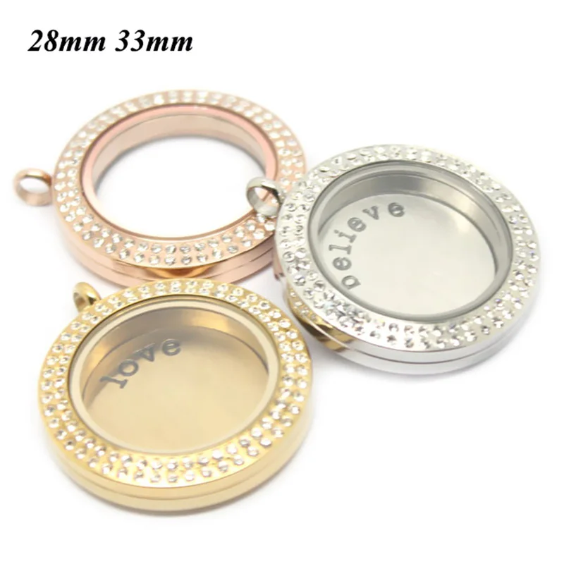 

Carvort stainless steel floating charms locket double rows of crystals waterproof twist closure locket pendant