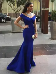 Атласное платье с v-образным вырезом и открытыми плечами, Vestidos de fiesta largos elegantes de gala, королевское синее вечернее платье с русалочкой, длинное