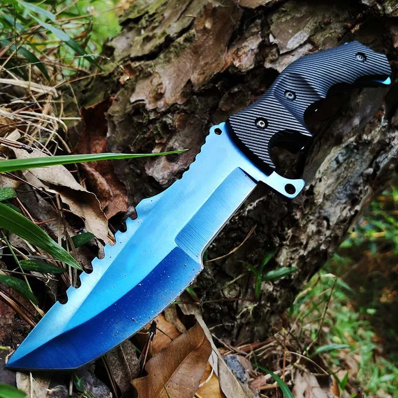 Тактический нож с фиксированным лезвием, походный охотничий нож для выживания s, военный боевой нож, синий титановый с нейлоновой оболочкой