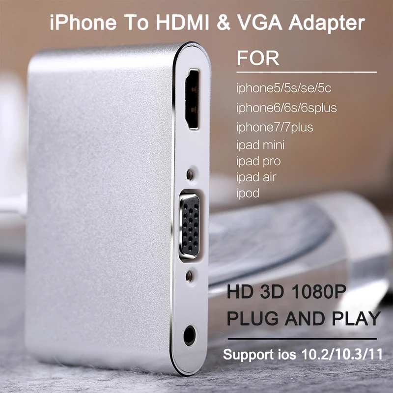 HDMI к VGA адаптер для iPhone к HDMI VGA Аудио ТВ AV конвертер кабель 1080P с USB кабель для iPhone XS Max X XR 7 8 Plus iPad