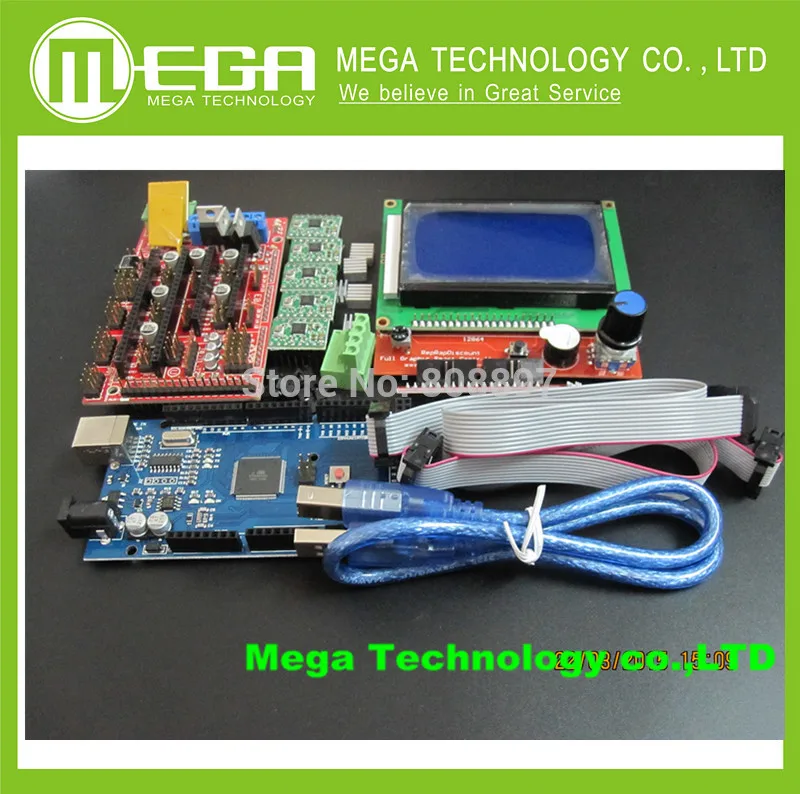  1pcs Mega 2560 R3 CH340 + 1pcs RAMPS 1.4 Controller + 5pcs A4988 Stepper Driver Module +1pcs 12864 controller for 3D Printer kit 