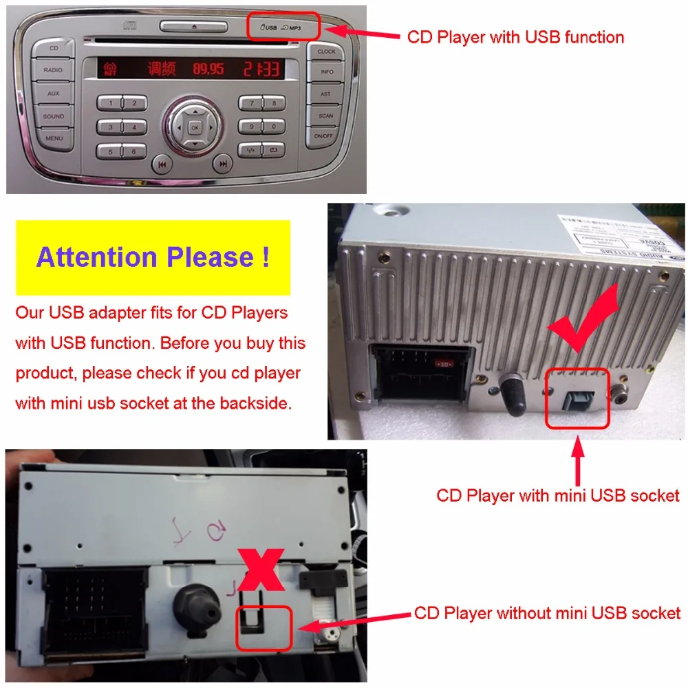 Biurlink DIY автомобиль 2 в 1 AUX USB Слот Кнопка панель с мини-usb кабель для Ford Focus 2009-2013