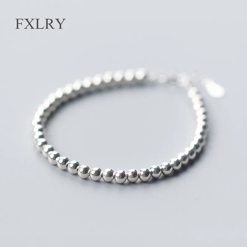 

FXLRY Hot Selling S925 Sterling Silver Vintage Simple Round Beads Charms Chain Bracelets For Girl To Gift Jewelry