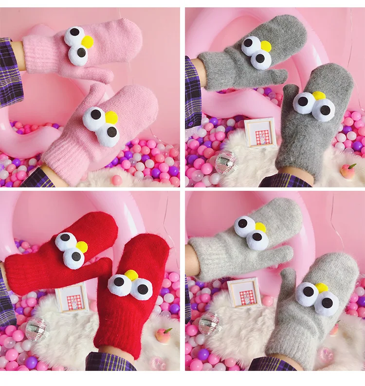 Wholesale 6pairs Japanese cute big eyes small fresh soft sister students wild warm gloves cold gloves couple gloves SH296 TY01