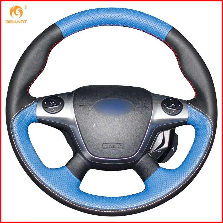 Us 47 51 15 Off Mewant Black Blue Genuine Leather Car Steering Wheel Cover For Ford Focus 3 2012 2014 Kuga Escape 2013 2016 Interior Accessories In