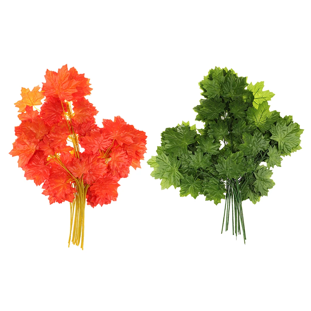 12pcs Artificial Silk Plastic Maple Leafs Autumn Fall Leaves for Wedding House Shop Window Display Decorations