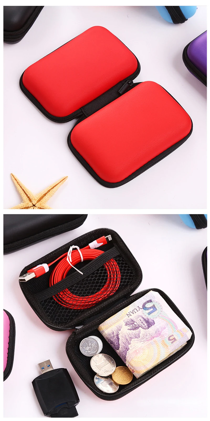 prativerdi Zippered Lock Hard Earphone Case EVA Leather Headphone Storage Bag Protective Usb Cable  Portable travel Organizer4