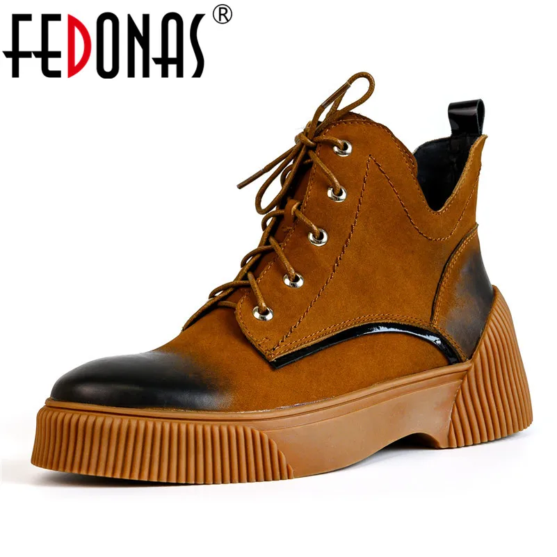 

FEDONAS Genuine Leather Comfortable Women Ankle Boots Classic Vintage Punk Casual Shoes Woman Spring Cross-tied Graffiti Shoes