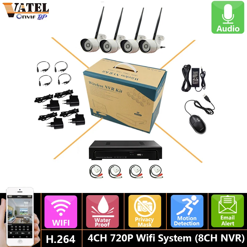 VATEL 720P WIFI System Wireless IP Camera audio kit p2p 1080P NVR System Kit two way audio Outdoor Security camera CCTV System