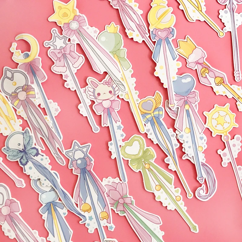 

30pcs/box Kawaii Girl magic wand Paper Bookmark Book Holder Message Card Gift Cute School Stationery papelaria