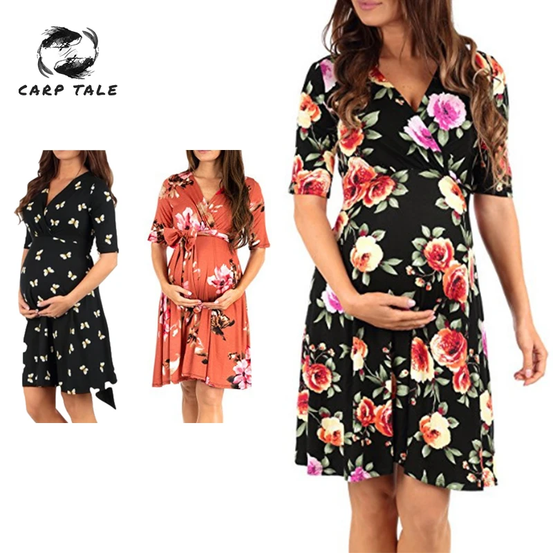 

Maternity Summer Clothes For Pregnant Women Maternity Pregnant Dress Short Sleeve Maternity Dress Flower Women's Clothing