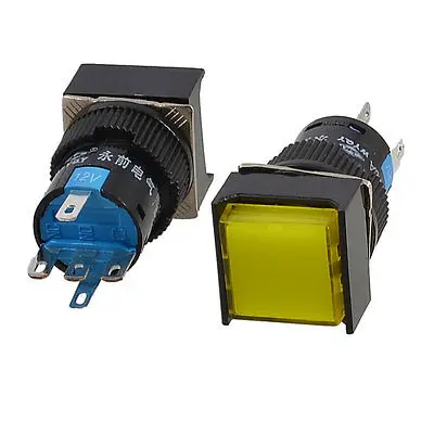 

2 Pcs Yellow Square Cap DC 12V Light SPDT 5 Pins Push Button Switch