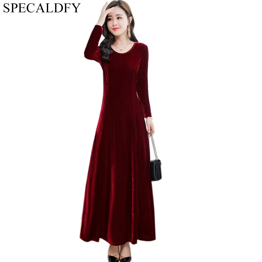 Online 3XL vestidos de oficina para mujer de manga larga Vintage verde negro vestido de terciopelo 2019 Otoño Invierno vestido de talla grande traje de mujer Ete