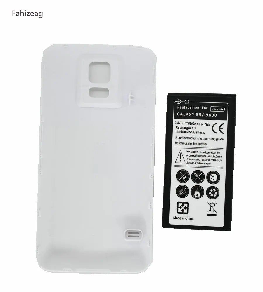 

6500mAh Replacement Extended Battery + White Back Cover Case for Samsung Galaxy S5 SV i9600 SM-G900 SM-G900F/H/V