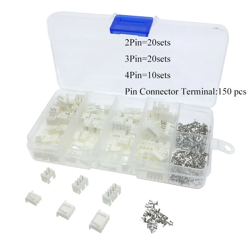 XH2P Kits 50sets=150pcs Kit in box 2p 3p 4 pin 2.54mm Pitch Terminal / Housing / Pin Header Connectors Adaptor