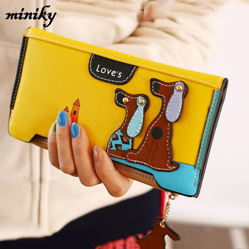 Womens wallets and purses 2016 zipper cartoon dog famous long money clip wallet women luxury brand