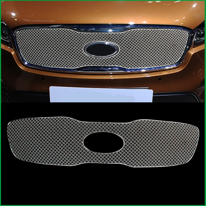 

For KIA Sorento 2015 2016 2017 Stainless Steel Front Bumper Honeycomb Center Grille Racing grill Cover Trim Car styling