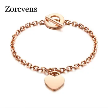 

ZORCVENS Personalised Gifts Heart ID Charm Bracelets for Women Free Engrave Name Stainless Steel Link Chain Bracelets & Bangles