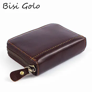 

BISI GORO New Women Men Wallet Genuine Leather Credit Card Holder ID Card Wallet RFID Card Package Coin Purse Hold 20 Cards