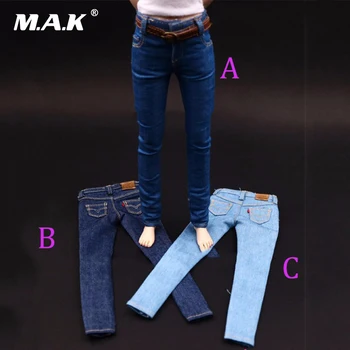 

Three Colors 1/6 Scale Womens Skinny Jeans Pants for 12 Inches Female Figures Bodies Accessories With Belt