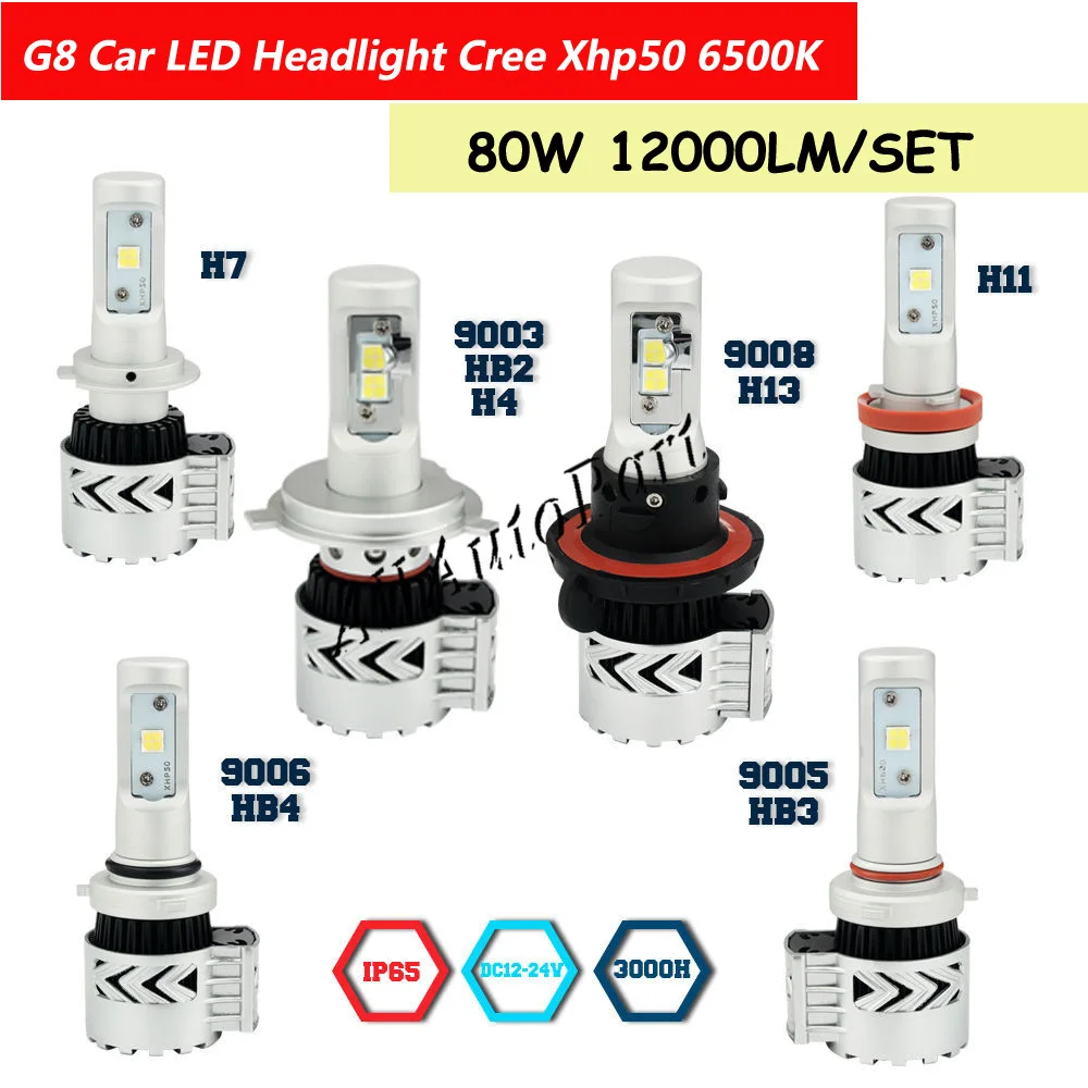 G8 Led Car Headlight H4 9003 HB2 High Power 80W 12000LM 6K High and Low