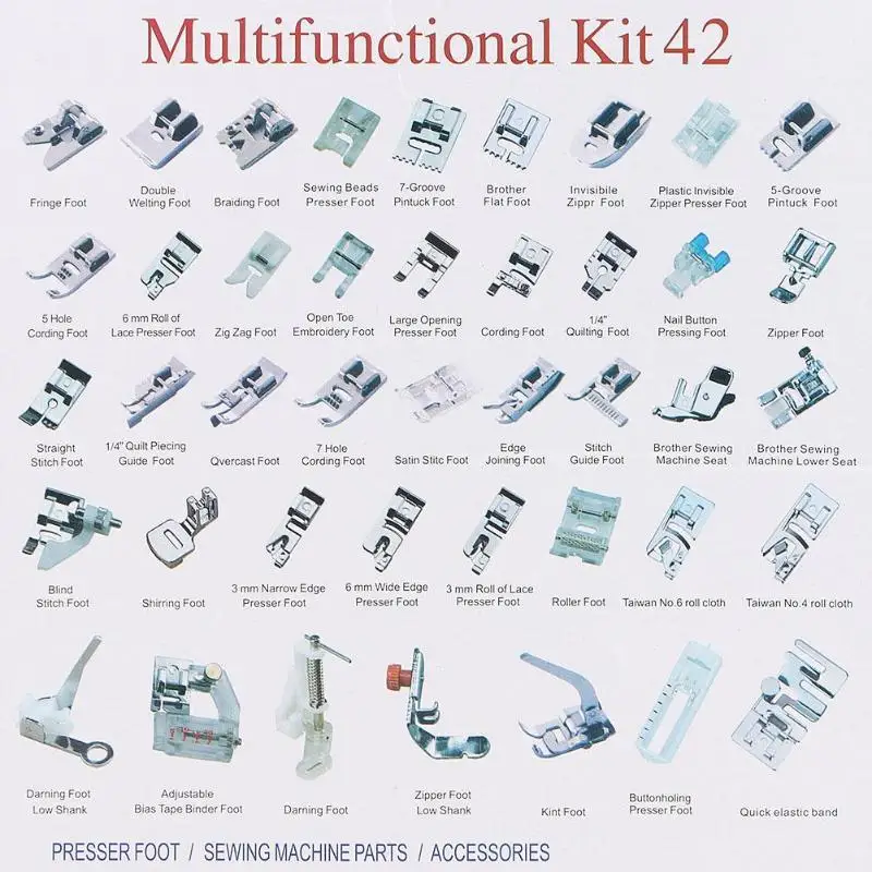 42 шт.. мульти-функциональная домашняя швейная машина Presser Feet набор для Brother Singer Janome Presser Feet Braiding Blind Stitch
