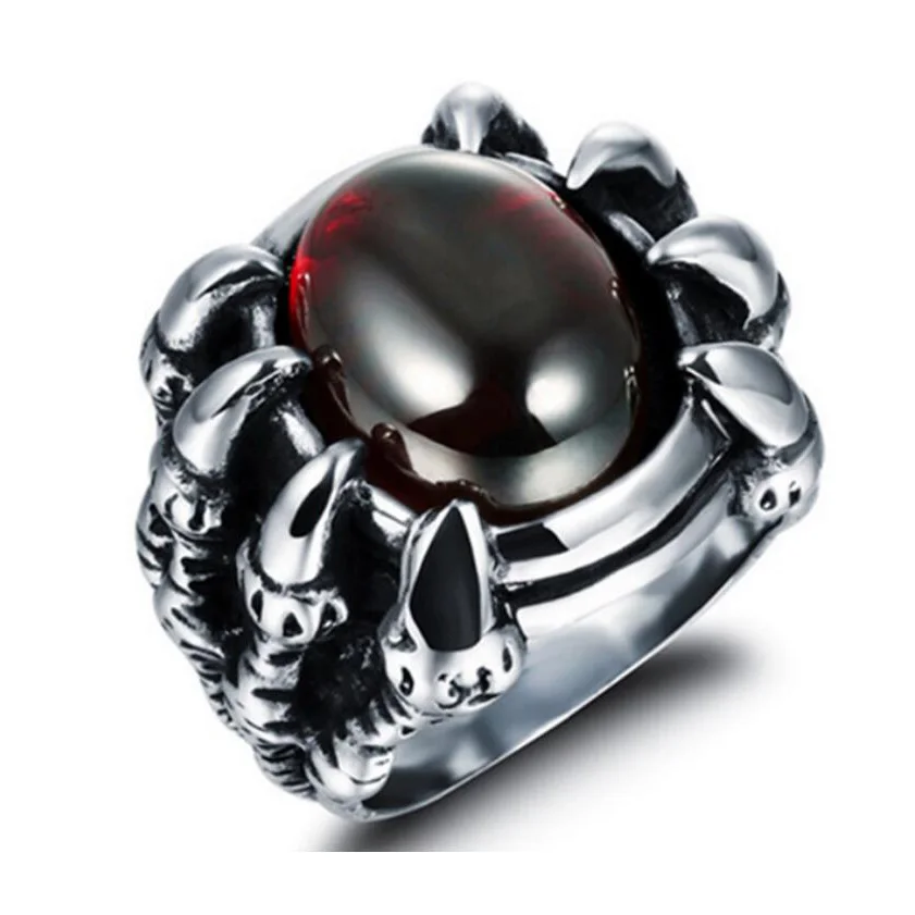 

Mens Boys Ring Punk Dragon Claw Red CZ Cubic Zirconia Silver Tone 316L Stainless Steel Ring