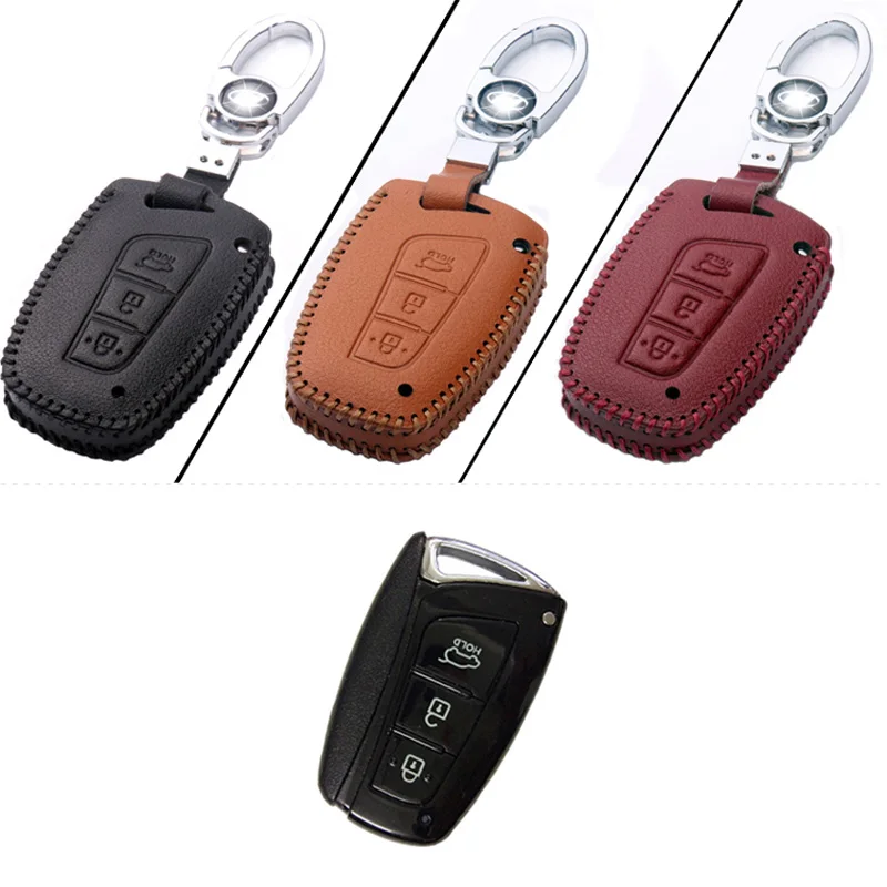 

Brand New Leather 3 Button Remote Key Bag Case Fob Holder Chain For Hyundai Series G-Style
